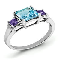 Prsten od čistog srebra s rodijem, londonskim plavim topazom, ametistom i dijamantom