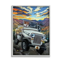 Stupell Industries Dogs off-Road Desert Drive Mountain Sunset Grey Framed Wall Art, 20, dizajn Cr Townsend