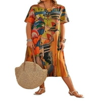 Ženska ljetna haljina za plažu sarafan s apstraktnim printom duga Maksi haljina kratkih rukava ležerna labava