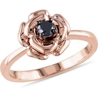 Prsten od srebrnog cvijeta od ružičastog rodija s crnim dijamantom u karatima