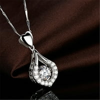 Ogrlice za žene sa svjetlucavim kamenim srcem Ženski privjesak srebrna ogrlica ogrlica privjesak dekor za Valentinovo