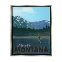 Otkrijte Montana jezero ribolovna scena Pejzažna grafička umjetnost sjajnog sivog uokvirenog umjetničkog tiskanog