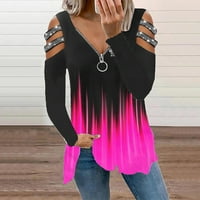 Ženske bluze bluza žena plus dugi rukav plus size grafički otisci ljetne henley majice vrhovi ružičasti xxl