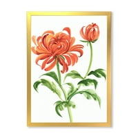 Dizajnerski crtež drevni cvijet narančaste krizanteme tradicionalni uokvireni umjetnički tisak